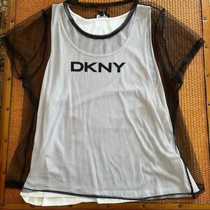 DKNY White Tank Top with Black Mesh T-Shirt, size XL